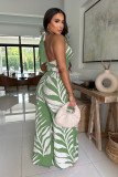 Women's Fashion Sexy Printed Halter Neck Top Wide Leg Pants Two-piece Set