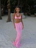 Hollow out hook flower beach vacation split bikini cover-up set