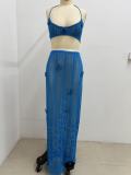 Hollow out hook flower beach vacation split bikini cover-up set
