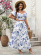 Summer casual printed v-neck top long printed skirt plus size set
