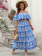Summer vacation leisure print off-shoulder crop top long skirt plus size clothing set