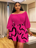 Plus size women's pleated off-shoulder neckline fluffy waist casual two-piece set