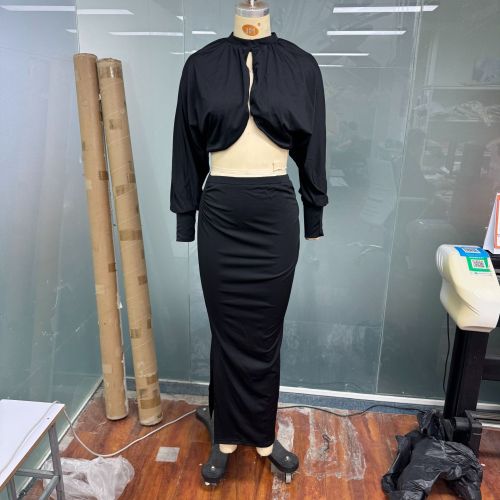 Women's elegant long sleeve solid color two piece set