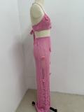 Hollow out hook flower beach vacation split bikini cover-up set