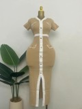 Summer V-neck slim fit contrast color knitted long dress