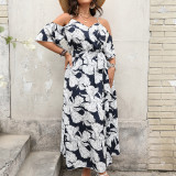Summer Printed Holiday Style Dress Sling Slit Long Dress