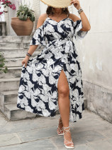 Summer Printed Holiday Style Dress Sling Slit Long Dress