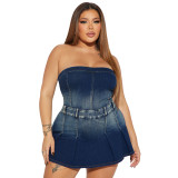 Tight waist slim high elastic washed denim tube dress