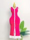 V-neck sleeveless single-breasted knit dress bodycon midi skirt contrast color sexy summer dress