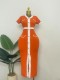Summer V-neck slim fit contrast color knitted long dress