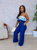 Ladies Sling Wrap Top Ruffled Top High Waist Pants Set
