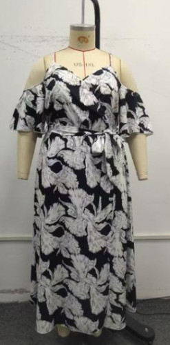 Summer Printed Holiday Style Dress Sling Slit Long Dress