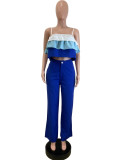 Ladies Sling Wrap Top Ruffled Top High Waist Pants Set