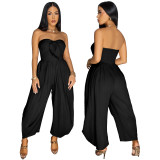 Women's summer sexy strapless solid color jumpsuit