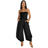 Women's summer sexy strapless solid color jumpsuit