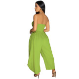 Women's summer sexy strapless solid color jumpsuit