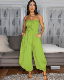 Women's summer sexy strapless solid color jumpsuit