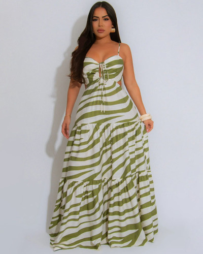 Women's Sexy Straps Long Printed Dress