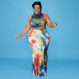 Plus size women's clothing summer print tie dye sexy fishtail skirt set