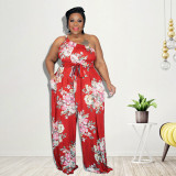 Plus Size Women's Clothing Summer Flower Printed Casual Jumpsuit