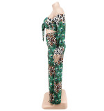 Plus size women's summer peacock flower off-shoulder tube top pants casual set