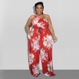 Plus Size Women's Clothing Summer Flower Printed Casual Jumpsuit