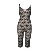 Women's sexy sling lace bow tight shorts jumpsuit 