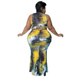 Plus size women's clothing summer print tie dye sexy fishtail skirt set