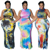 Plus size women's clothing summer print tie dye sexy fishtail skirt set