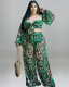 Plus size women's summer peacock flower off-shoulder tube top pants casual set