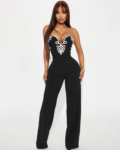 Women's V-neck sleeveless slim jumpsuit women's casual sexy trousers