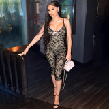 Women's sexy sling lace bow tight shorts jumpsuit 