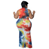 Plus size women's clothing summer print tie dye sexy fishtail skirt set