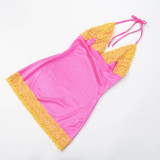 Women's satin lace halter neck backless dress