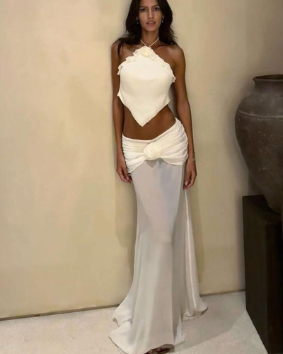 Women's solid color halter neck sexy bikini three piece swimsuit women's set