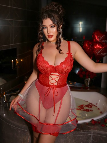 Plus size red gathered sexy babydoll lingerie