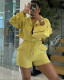 Autumn solid color casual long-sleeved shirt high waist drawstring shorts set