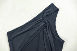 Women's solid color slim fit metal ring one shoulder jumpsuit