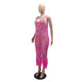 Sequined V-neck dress sexy tassel beach dress for women