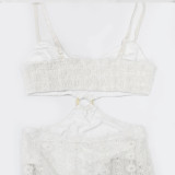 Women's sexy hollow out V-neck lace see-through beach dress