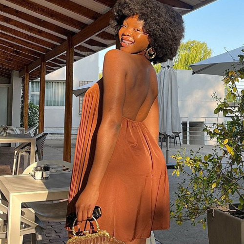 African plus size summer women's solid color short dress