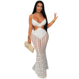 Women's sexy hollow out V-neck lace see-through beach dress