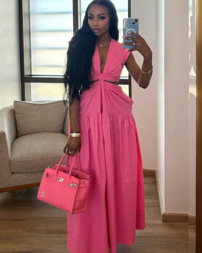 Women's simple summer dress women's African solid color long dress