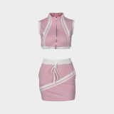 Women's slim-fit zipper sleeveless vest top miniskirt set