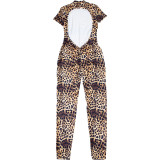 Women's Sexy Backless Tight Printed Short Sleeve Jumpsuit