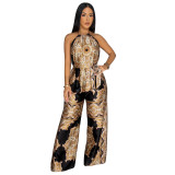 Women's Summer Printed Sexy Backless Sleeveless Jumpsuit