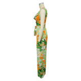 Women's Sleeveless Lace-up Wide-leg Printed Jumpsuit