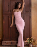 Women's sexy backless pleated sling long dress