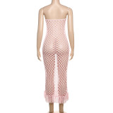 Women's Color Knitted Dress Cover Up Sleeveless Bodysuit Set