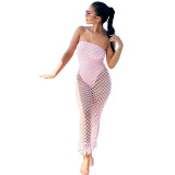 Women's Color Knitted Dress Cover Up Sleeveless Bodysuit Set
